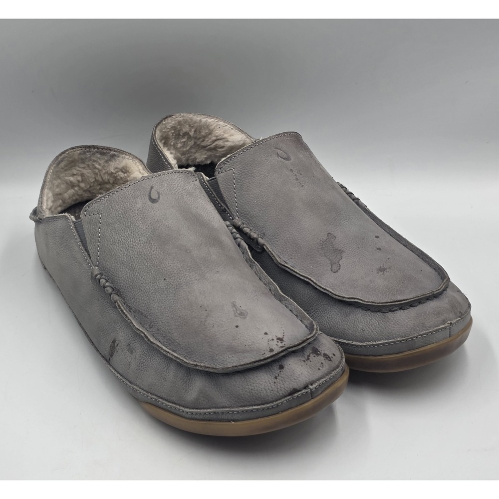 Olukai Kipuka Hulu Mens 11 Blue Grey Leather Indoor/Outdoor Slippers 10450-2626